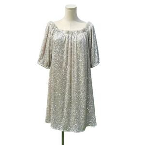 Venus Silver Sequin Cocktail Dress Off The Shoulder Holiday Party Evening XL